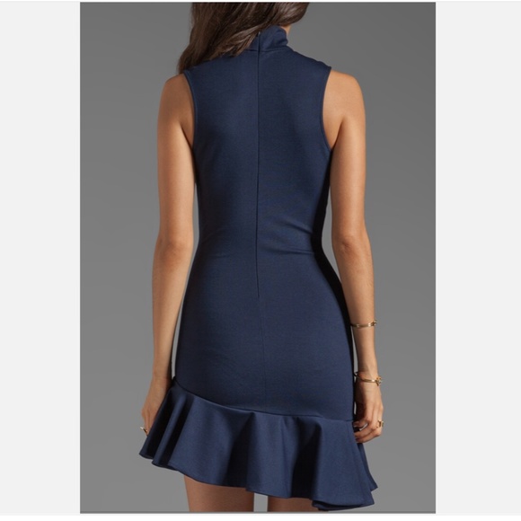 Torn by Ronny Kobo Navy Blue Asymmetrical Bottom Ruffle Midi Dress Size XS - Picture 2 of 10